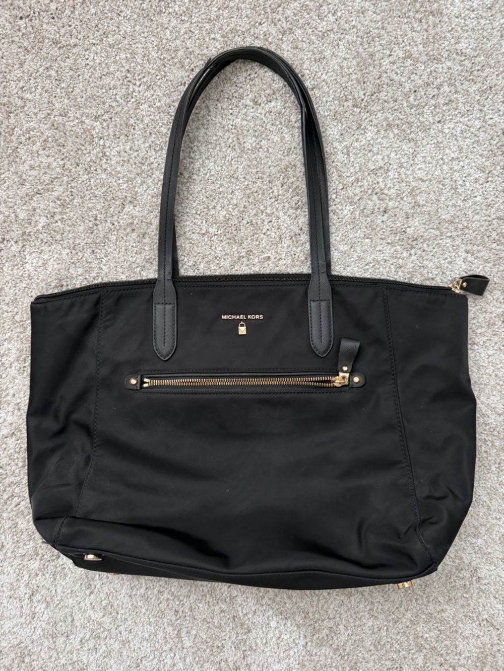 Michael Kors Black Nylon Tote with Gold Hardware